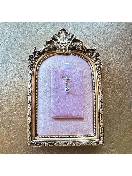 18K PVD Gold White Glass Bead Charm With Blue Floral Print & Gold Lobster Clasp - Picture 8 of 11